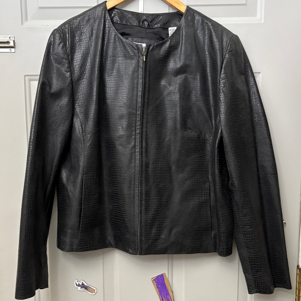 Lord & Taylor Black Textured 100% Leather Moto Jacket